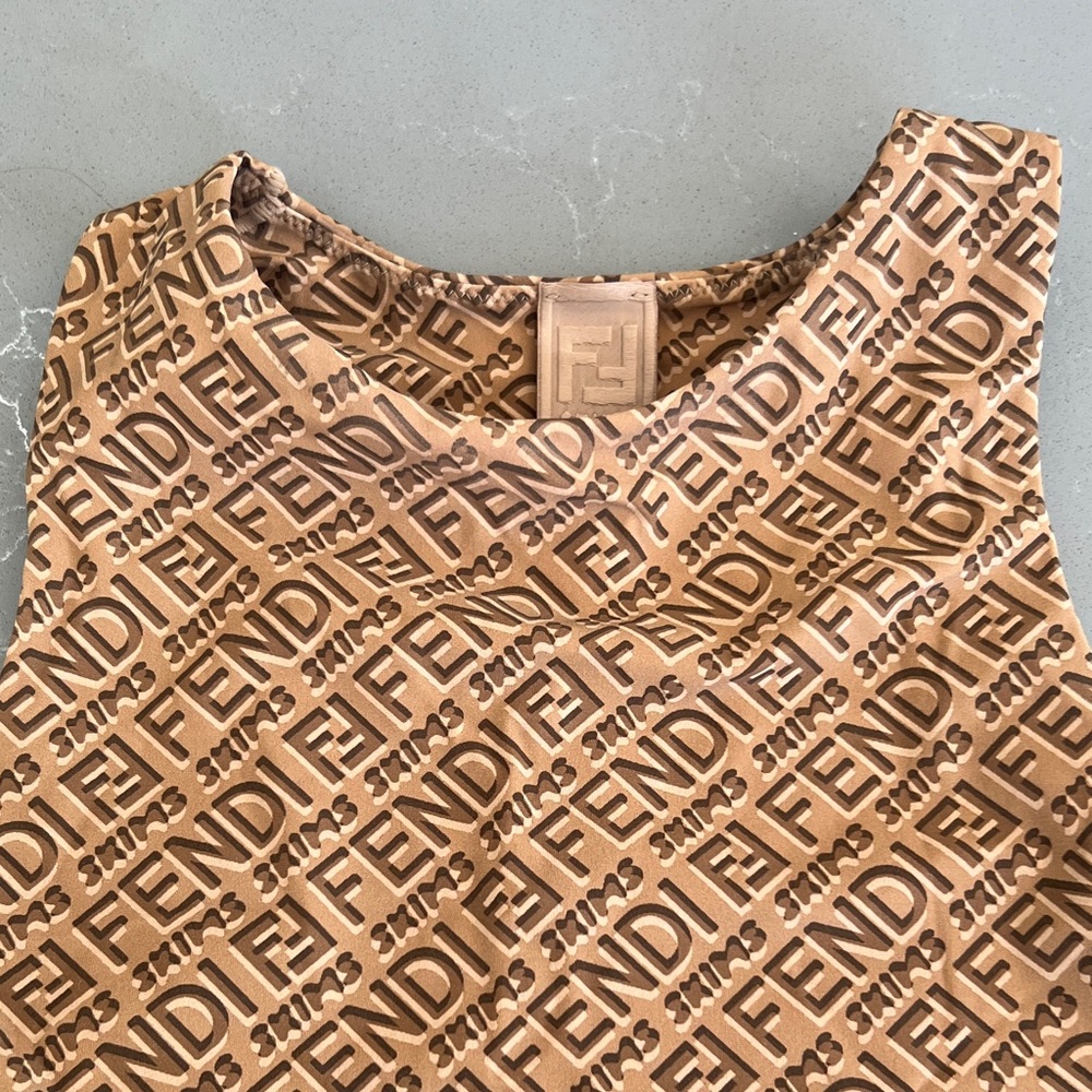 Fendi by Skims Brown Logo-Embossed Scoop Neck Bodysuit - Picture 4 of 8